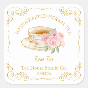 Chá Vintage Rose Quadrado Etiqueta