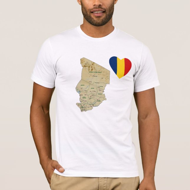 Chad Flag Heart and Map T-Shirt (Frente)
