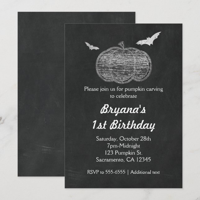 Chalk Pumpkin Chalkboard Halloween Convites (Frente/Verso)