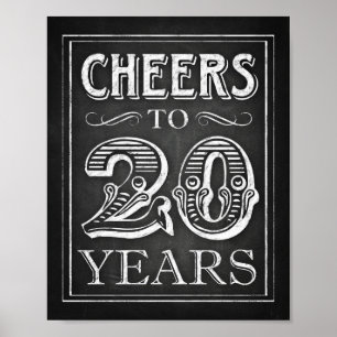 Chalk Style CHEERS PARA Impressão de Sinal 20 ANOS