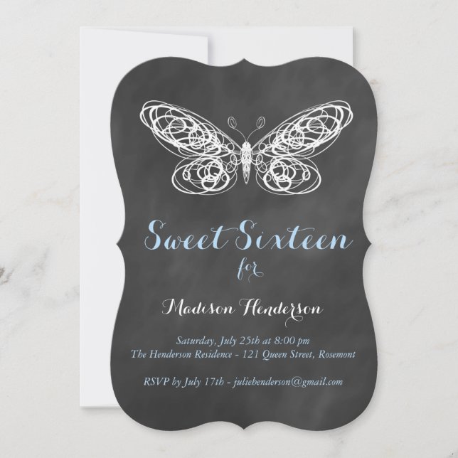 Chalkboard Butterfly Sweet Sessenta Convite (Frente)
