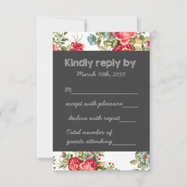 Chalkboard Country Chintz Wedding RSVP (Frente)