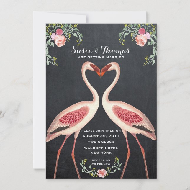 Chalkboard de convite para casamento Flamingo (Frente)