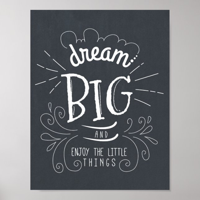 Chalkboard Dream Big Quote Art Impressão (Frente)