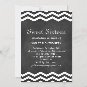 Chalkboard e White Chevrons Sweet 16 Convite