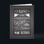 Chalkboard Hark, O Cartão De Cante Dos Anjos Heral<br><div class="desc">Cartão de Natal cristão chalkboard com a música "Hark! Os Anjos Herald Sing",  com anjos,  estrela do norte,  espirros,  e os três sábios. Dê este cartão de visita ao cristão em sua vida para celebrar o nascimento de Jesus Cristo.</div>