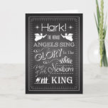 Chalkboard Hark, O Cartão De Cante Dos Anjos Heral<br><div class="desc">Cartão de Natal cristão chalkboard com a música "Hark! Os Anjos Herald Sing",  com anjos,  estrela do norte,  espirros,  e os três sábios. Dê este cartão de visita ao cristão em sua vida para celebrar o nascimento de Jesus Cristo.</div>