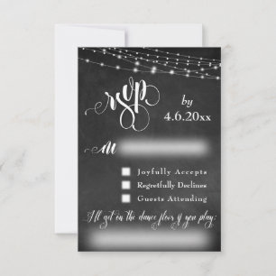 Chalkboard, Lights & Script RSVP com Pedido de Mús