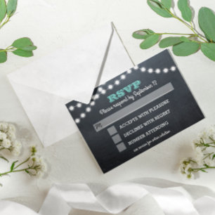 Chalkboard Lights Teal Bat Mitzvah Entree RSVP
