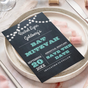 Chalkboard Lights Teal Bat Mitzvah Salvar a Data