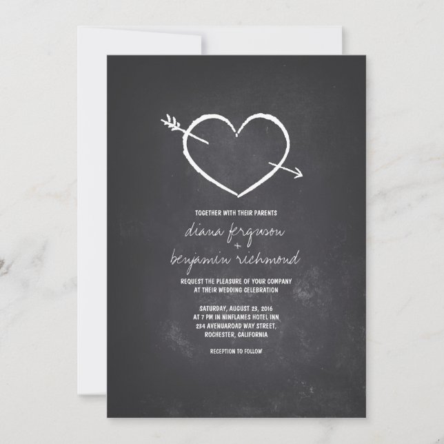 Chalkboard Love Heart Rusch Convite de casamento (Frente)
