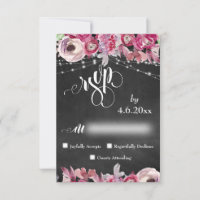 Chalkboard, Luzes, Caligrafia Flores Rosa RSVP