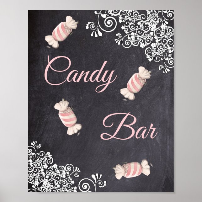 Chalkboard Olha Poster de Bar de doce de Casamento (Frente)