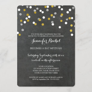 Chalkbord Prata Confetti Bat Mitzvah Convites