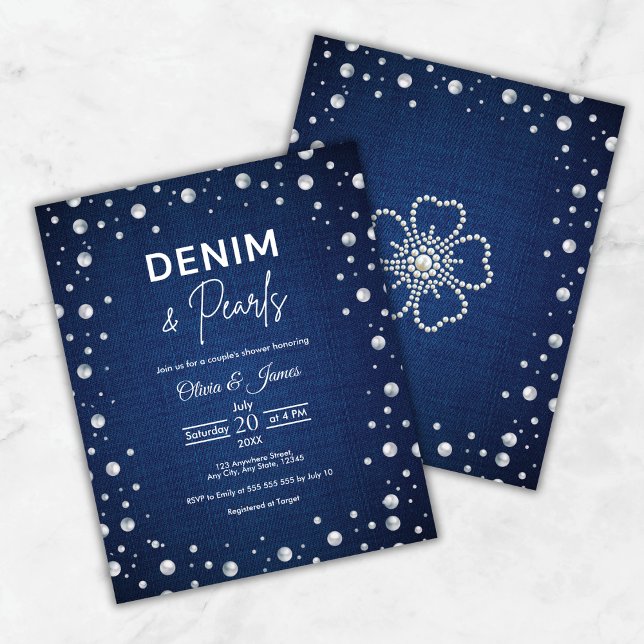 Chamada de Casal de Denim e Pérolas de Orçamento (Budget Denim and Pearls Couple's Shower Invite )