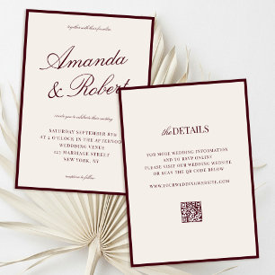 Chamada Elegante Caligrafia Burgundy Convite de Ca