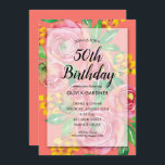 Chamadas de Aniversário Floral Bright Watercolor<br><div class="desc">Lindas flores cor-de-água-abstrato cor-de-rosa com botões amarelos e folhas verdes,  perfeitas para convites de aniversário de QUALQUER IDADE! COORDENAR placas de papel,  guardanapos e outros artigos disponíveis —> http://bit.ly/2WIIuSV <—</div>