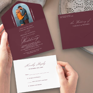 Chamado de Caligrafia Burgundy Elegante Casamento