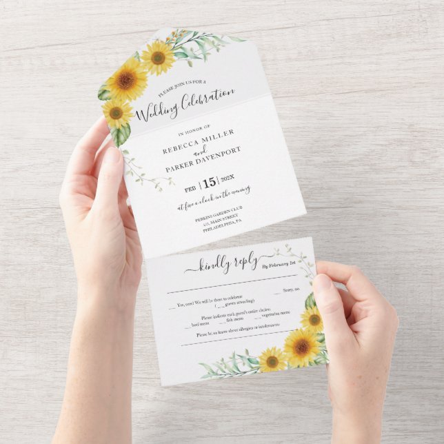 Chamado de casamento de Sunflower em um só (Aba destacável)