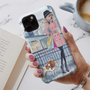 Chamando de na moda azul rosa e moça de moda de No