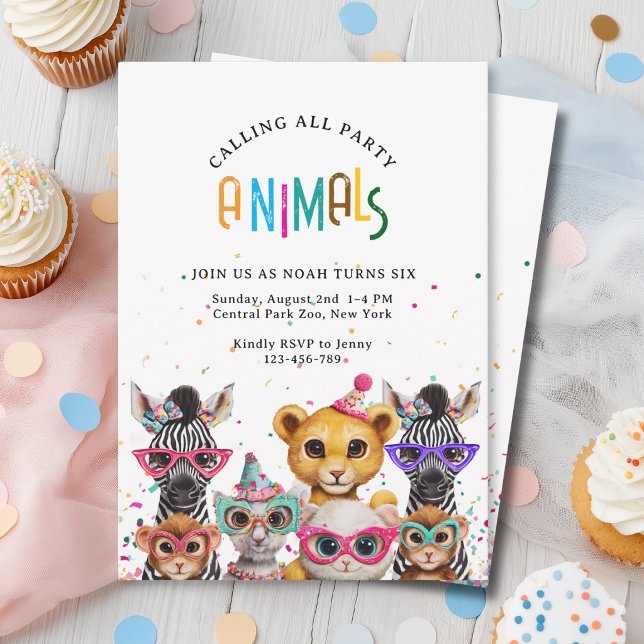 Chamando todos os Animais de Festa! Convite de Ani (Calling All Party Animals! Zoo Birthday Invitation. Prints and Instant Download)