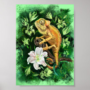 Chameleon deixa Poster verde - pintura