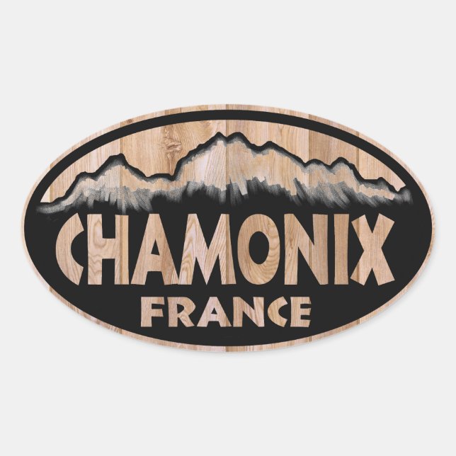 Chamonix França: Sinal de madeira adesivos ovais (Frente)