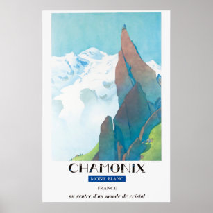 Chamonix, Mont-Blanc France, Viagem Ski Poster