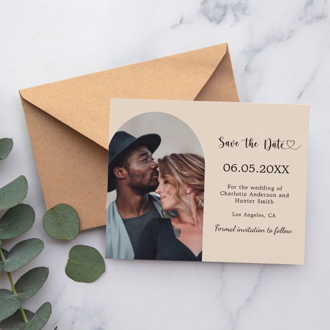 Champagne arch photo wedding Save the Date card (Criador carregado)