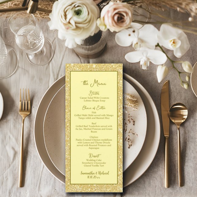Champagne Beige Dourado Glitter 4x9" Menu de Casam (Criador carregado)