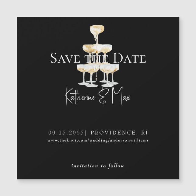 Champagne Casamento Preto Save the Date Magnético (Frente)