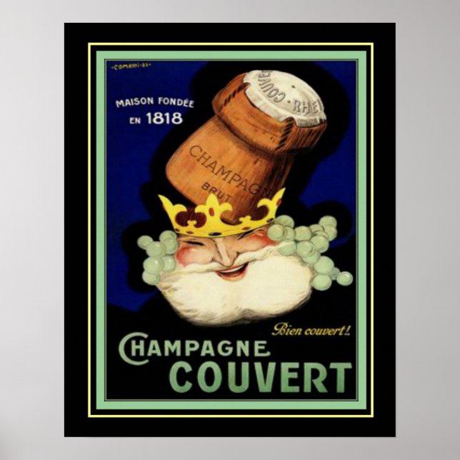 Champagne Couvert Vintage Ad Impressão 16x20 (Frente)