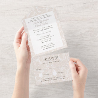 Champagne Ivory Lace Filigree Paisley Weding RSVP