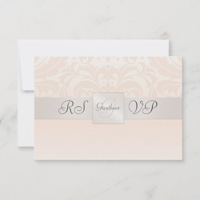 Champagne Monograma Damask RSVP Reply Invent (Frente)