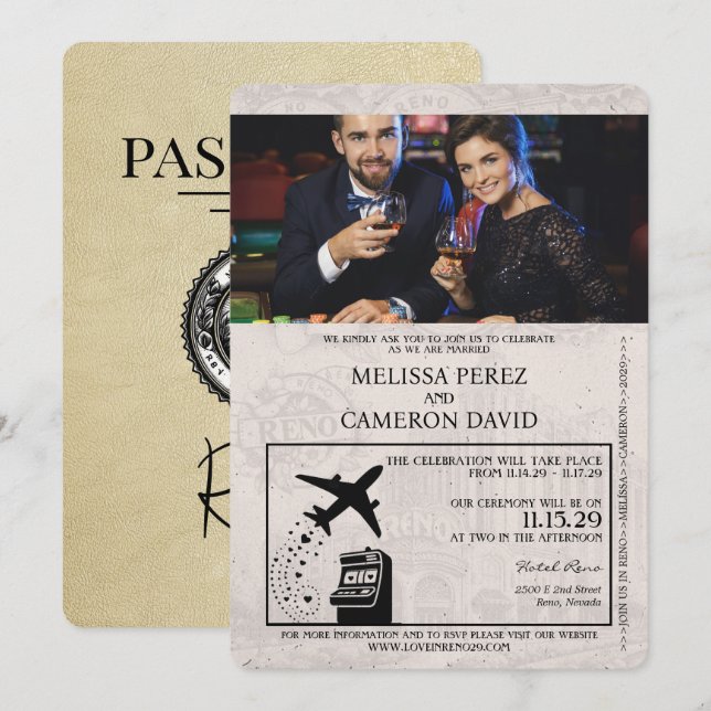 Champagne Reno Passaporte Convite para Casamento (Frente/Verso)