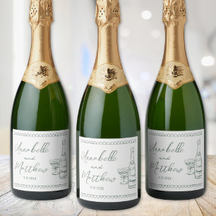 Champagne Verde Casamento Desenhado à Mão