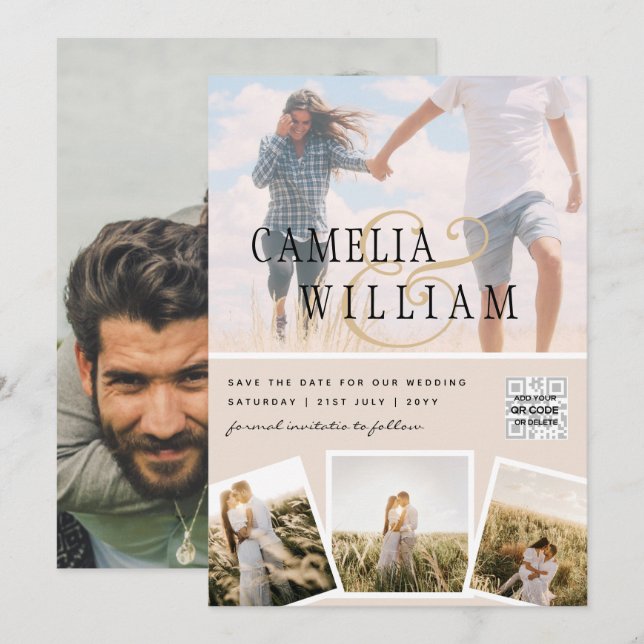 Champanhe Blush PHOTO Casamento Convite QR Código (Frente/Verso)