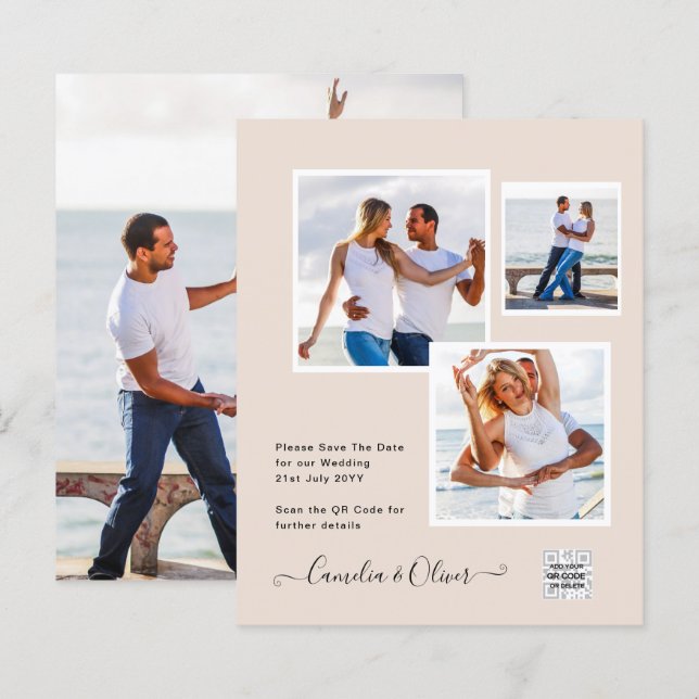 Champanhe Blush PHOTO Casamento Convite QR Código (Frente/Verso)