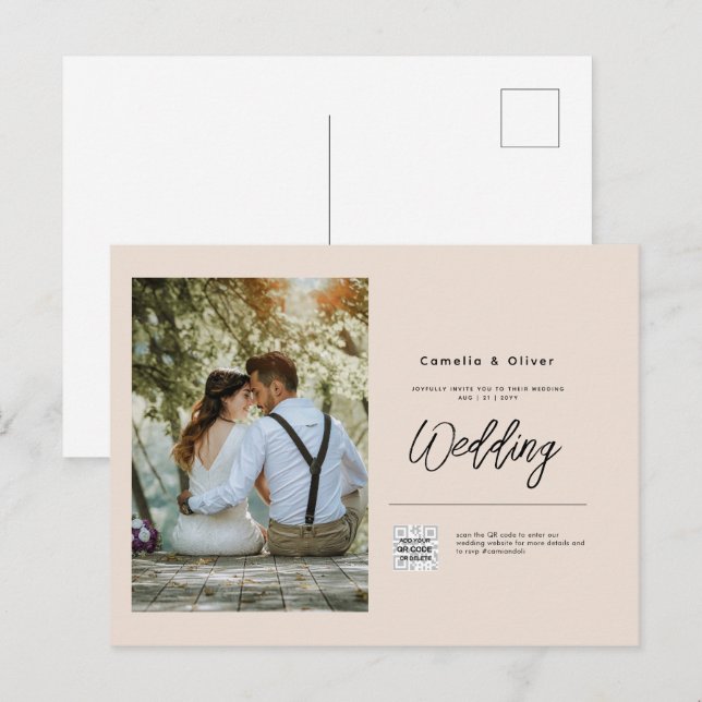 Champanhe Blush PHOTO Casamento Convite QR Código (Frente/Verso)