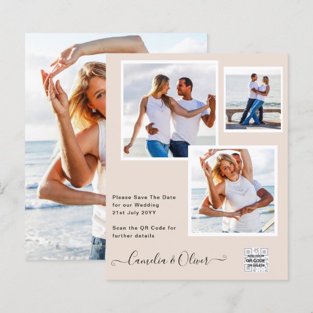 Champanhe Blush PHOTO Casamento Convite QR Código (Frente/Verso)