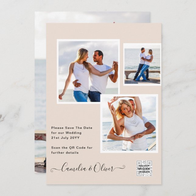 Champanhe Blush PHOTO Casamento Convite QR Código (Frente/Verso)