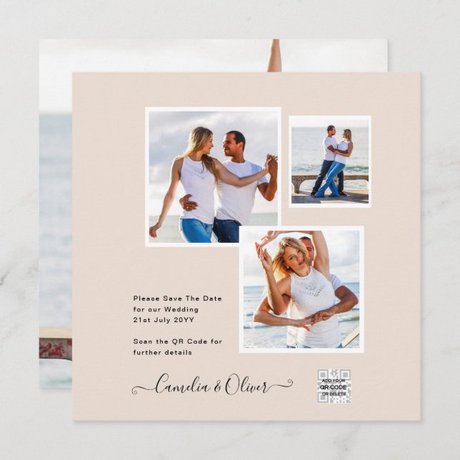 Champanhe Blush PHOTO Casamento Convite QR Código (Frente/Verso)