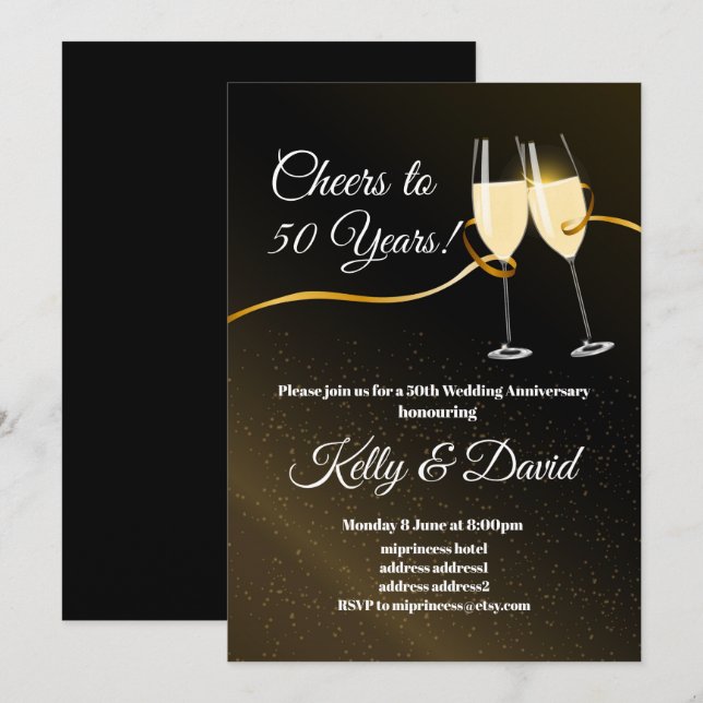 Champanhe, convite de aniversário de casamento (Frente/Verso)