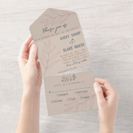 Champanhe de Arte de Linha Foliar, Rosa e Boho de 