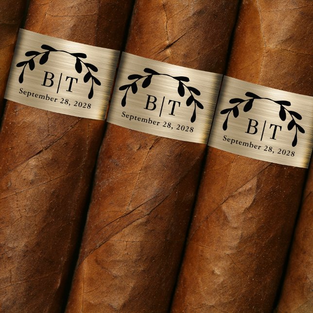 Champanhe Dourado Casamento Bruto Etiqueta de Band (Personalize these brushed champagne gold cigar labels for your wedding or party.)