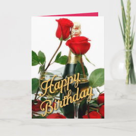 Champanhe e Cartão de Aniversário do Rosa vermelha