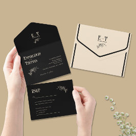Champanhe e Casamento Moderno Simples Negro