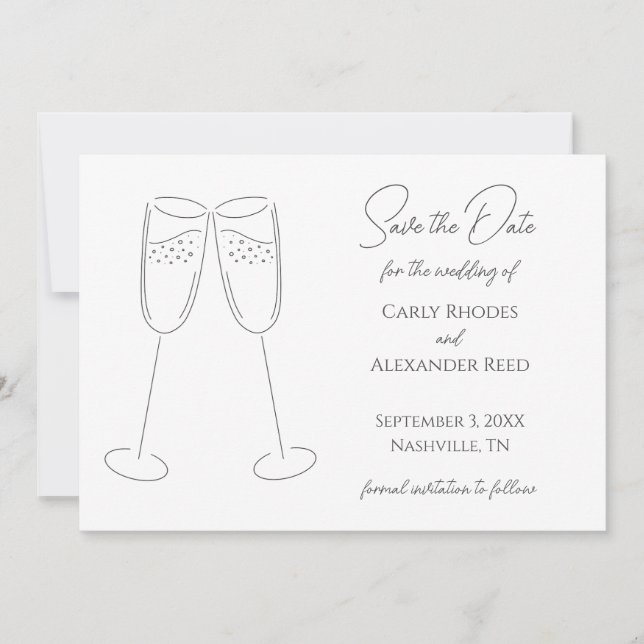 Champanhe Elegante Simples Salve O Convite De Data (Frente)