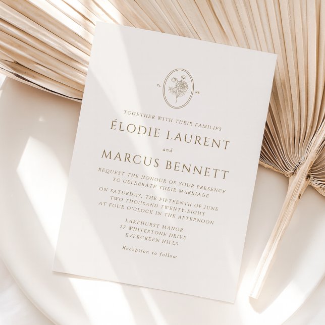 Champanhe Floral Oval Monograma Convite De Casamen (Criador carregado)