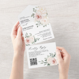 Champanhe Ivory Blush Cor-de-rosa Código QR Floral